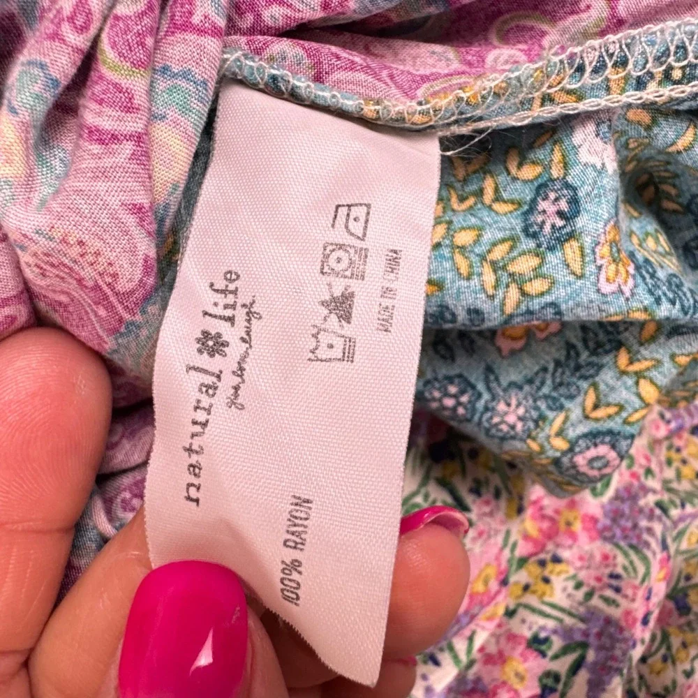 Natural Life Floral Patchwork Maxi Skirt Womens Medium Multicolor Boho Rayon